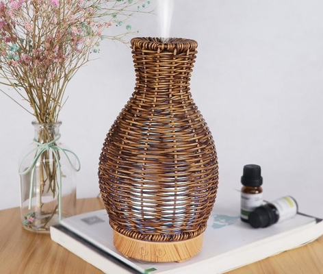 difusor fresco ultrassônico da aromaterapia do vaso do Rattan da névoa do óleo 100ml essencial
